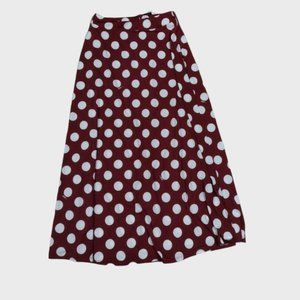 New Afrm Sophia Knit Midi Skirt XS Brown White Polka Dot A-line $78 Mod